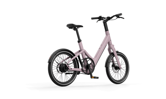 Reany C1 elektrische fiets in lichtroze kleur met compacte ontwerp en moderne functies