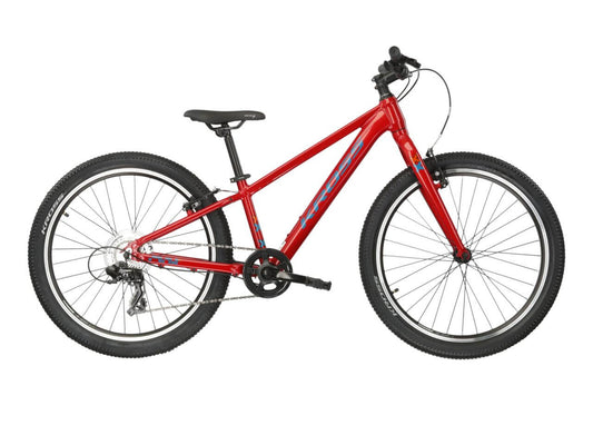 KR Level JR 1.0 M 24 S, een rode kinderfiets met mountainbikebanden en een lichtgewicht frame.