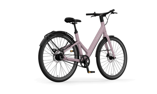 Reany W1 GT ultralight aluminum frame bicycle in pink with integrated display and Bluetooth.