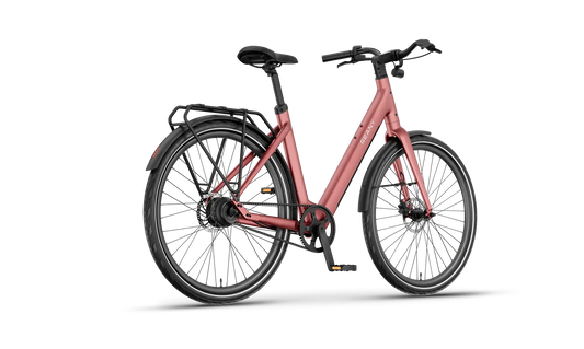 Reany V1 Vivo+ fiets in een stijlvolle roze kleur, klaar voor avontuur met W1 GT technologie.