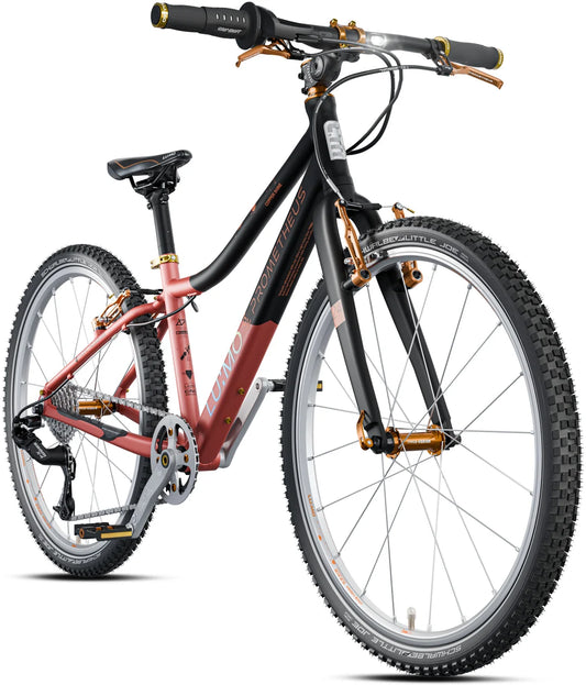 LU:MO Kinderfiets 24 inch vanaf 7 jaar | 8 versnellingen | COPPER SHINE | Geïntegreerde LED-verlichting. Kleur mat Zwart en Copper