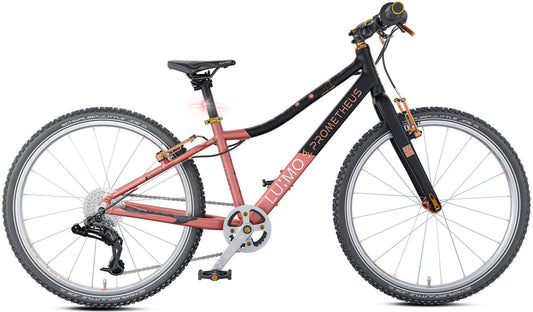 LU:MO Kinderfiets 24 inch vanaf 7 jaar | 8 versnellingen | COPPER SHINE | Geïntegreerde LED-verlichting. Kleur mat Zwart en Copper