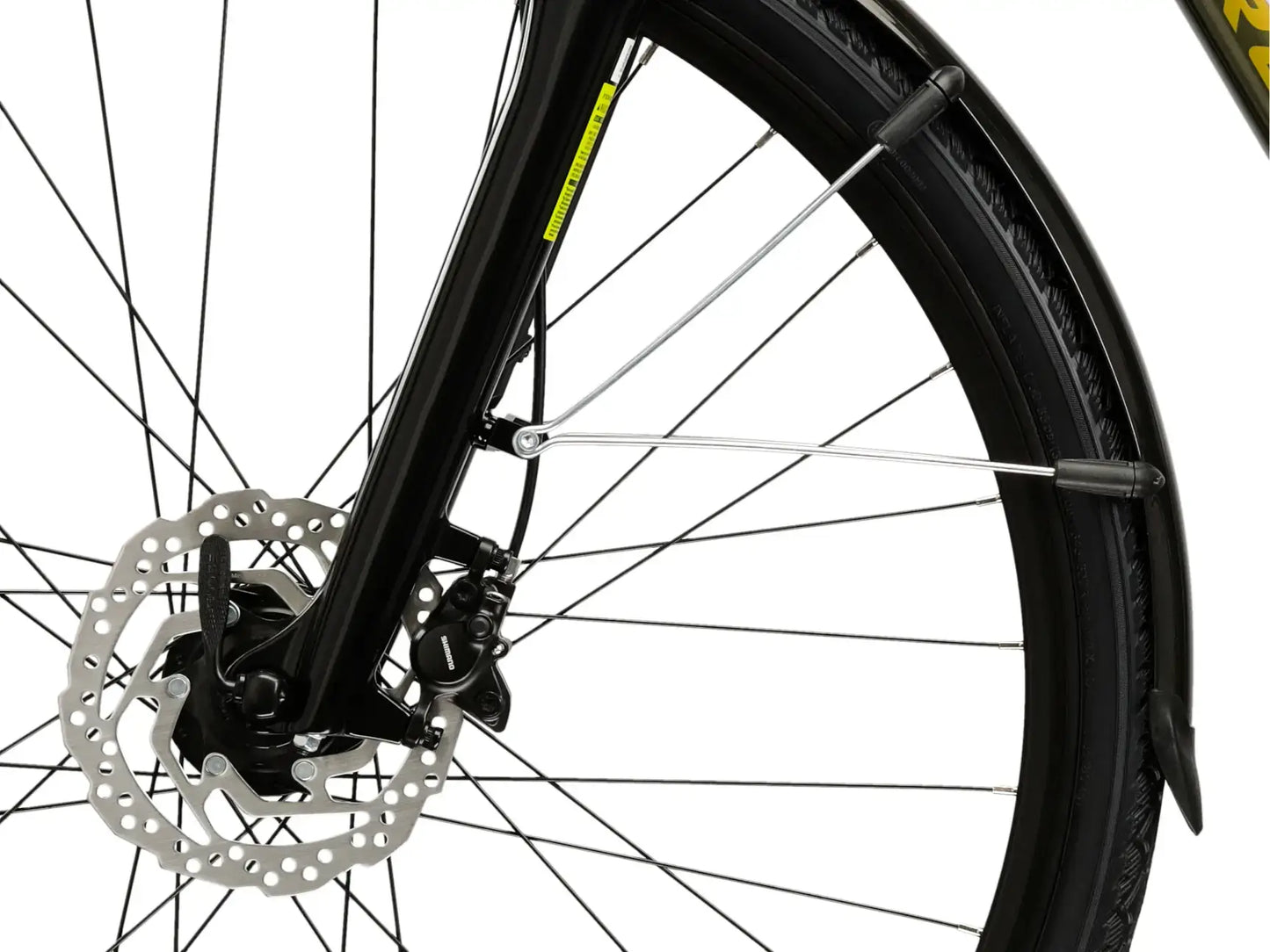 Detail van de KROSS Sentio 4.0 trekkingfiets met schijfrem en voorwiel.