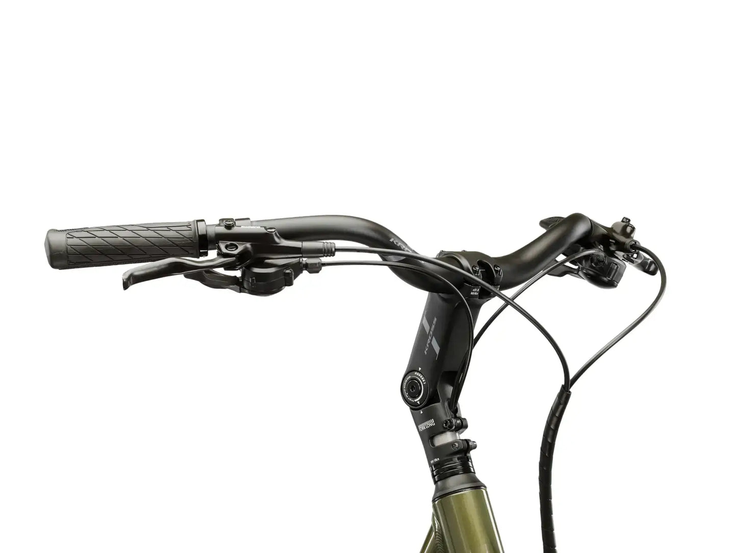 KROSS Sentio 4.0 trekkingfiets stuur en handvatten, ontworpen voor comfort en controle tijdens het fietsen.