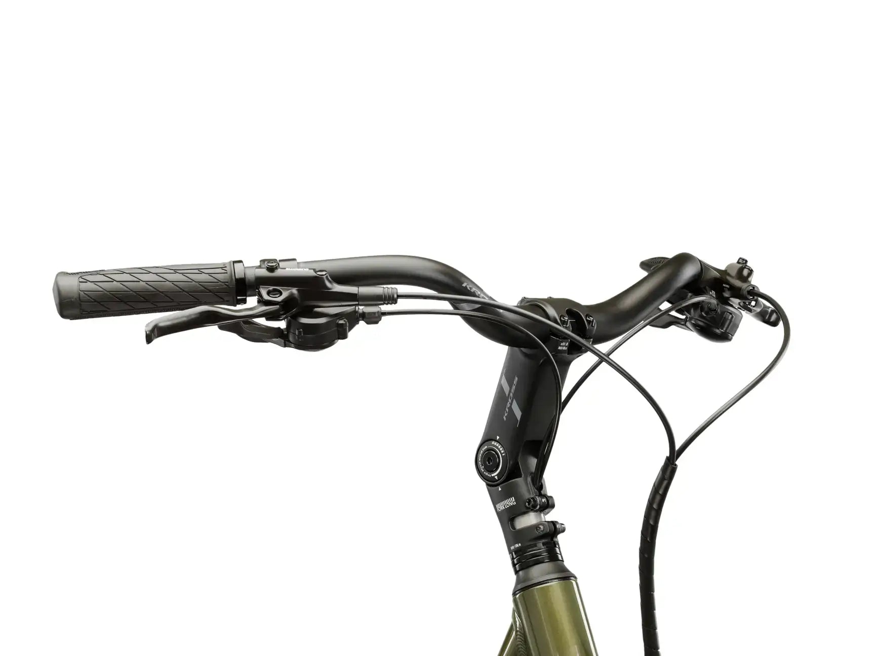 KROSS Sentio 4.0 trekkingfiets stuur en handvatten, ontworpen voor comfort en controle tijdens het fietsen.