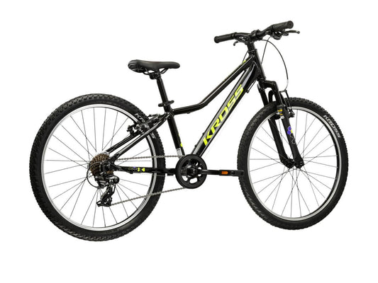 KR Hexagon JR 24 U fiets in zwart met gele accenten, ontworpen voor avontuurlijke jongeren.