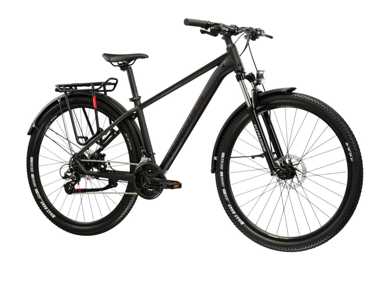 KROSS Hexagon X200 EQ mountainbike met een strak zwart ontwerp en stevige banden voor avontuurlijke ritten.