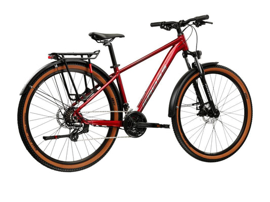 KROSS Hexagon X200 EQ mountainbike in een stijlvolle rode kleur met een stevig frame en brede banden.