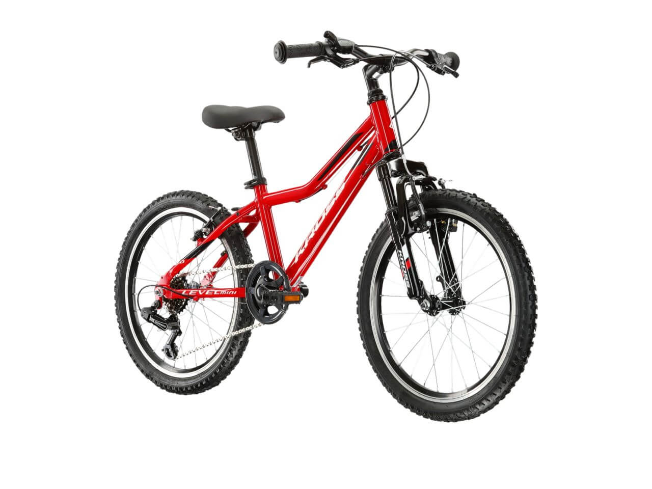 KR LEVEL MINI 2.0 rode kinderfiets met vering en dikke banden voor avontuur en plezier buiten.