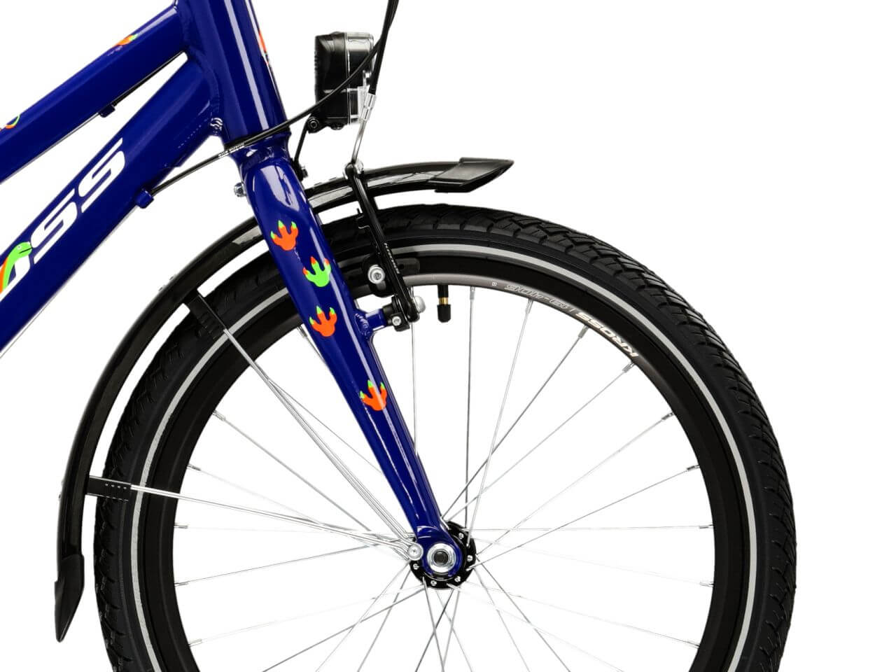 KR LEVEL MINI 3.0 EQ M voorzijde van een fiets met kleurrijke bloemenstickers op de vork en zwarte band
