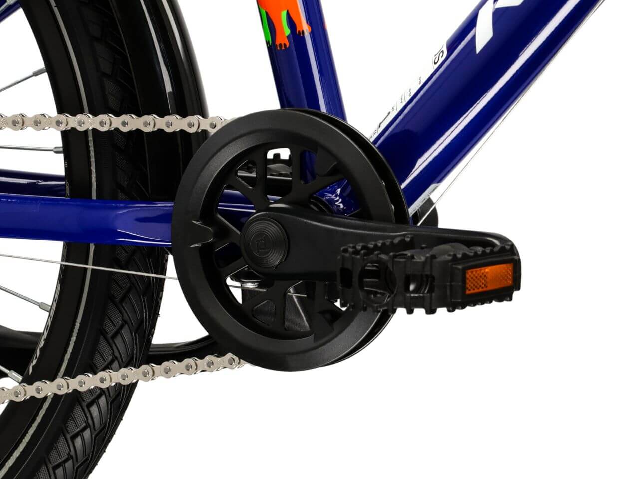 KR LEVEL MINI 3.0 EQ M fiets pedaal en ketting met zwart en blauwe details