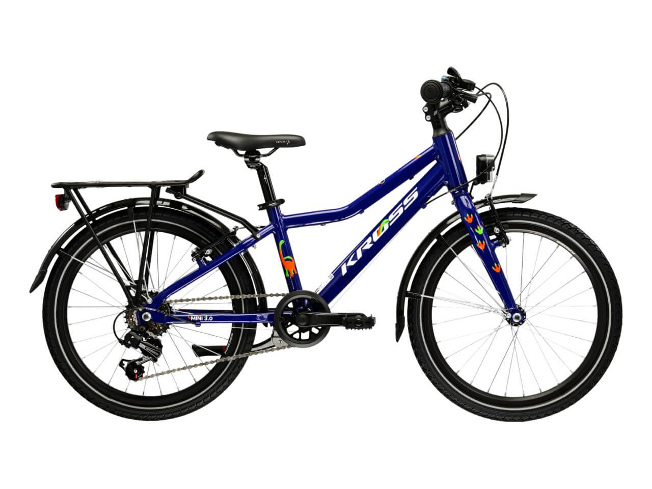 KR LEVEL MINI 3.0 EQ M blauwe kinderfiets met achterdrager en stevige wielen.