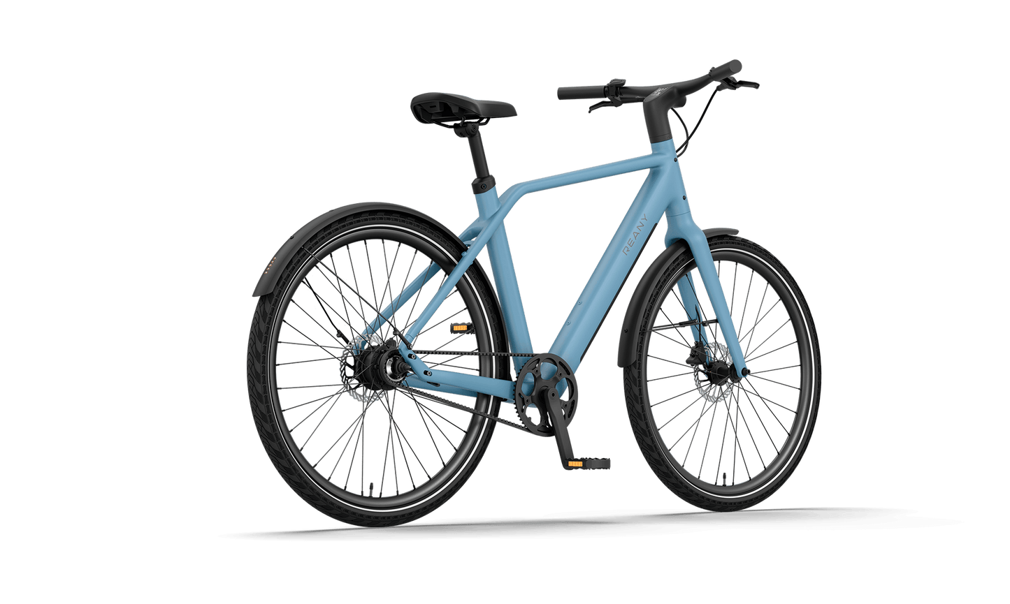 Blauwe fiets met sportief ontwerp en stevige banden, ideaal voor dagelijkse ritten.