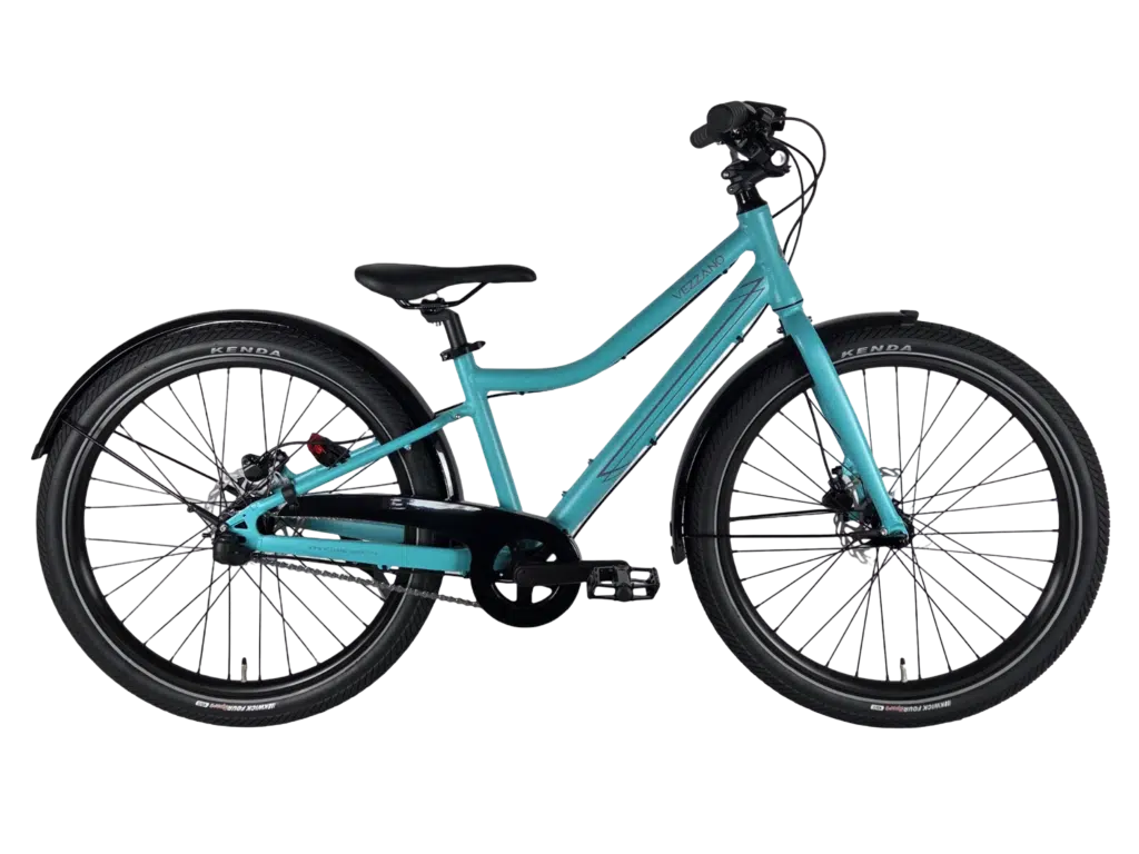 De Vezzano 24 Nexus 3 kinderfiets in turquoise, perfect voor kinderen van 7 tot 10 jaar.