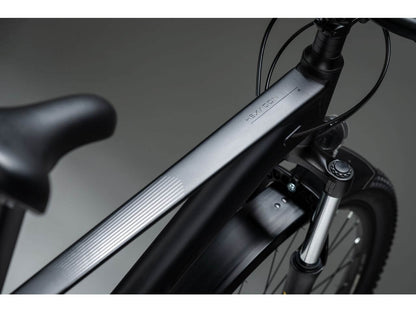 Detail van het frame van de KROSS Hexagon X200 EQ mountainbike met een modern ontwerp.