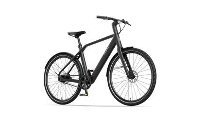 Smile all the way N1 moderne fiets met elegante zwarte afwerking en grote wielen.