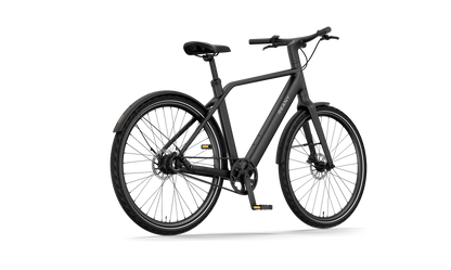 Zwart elektrisch fiets model met moderne details en sportieve uitstraling.
