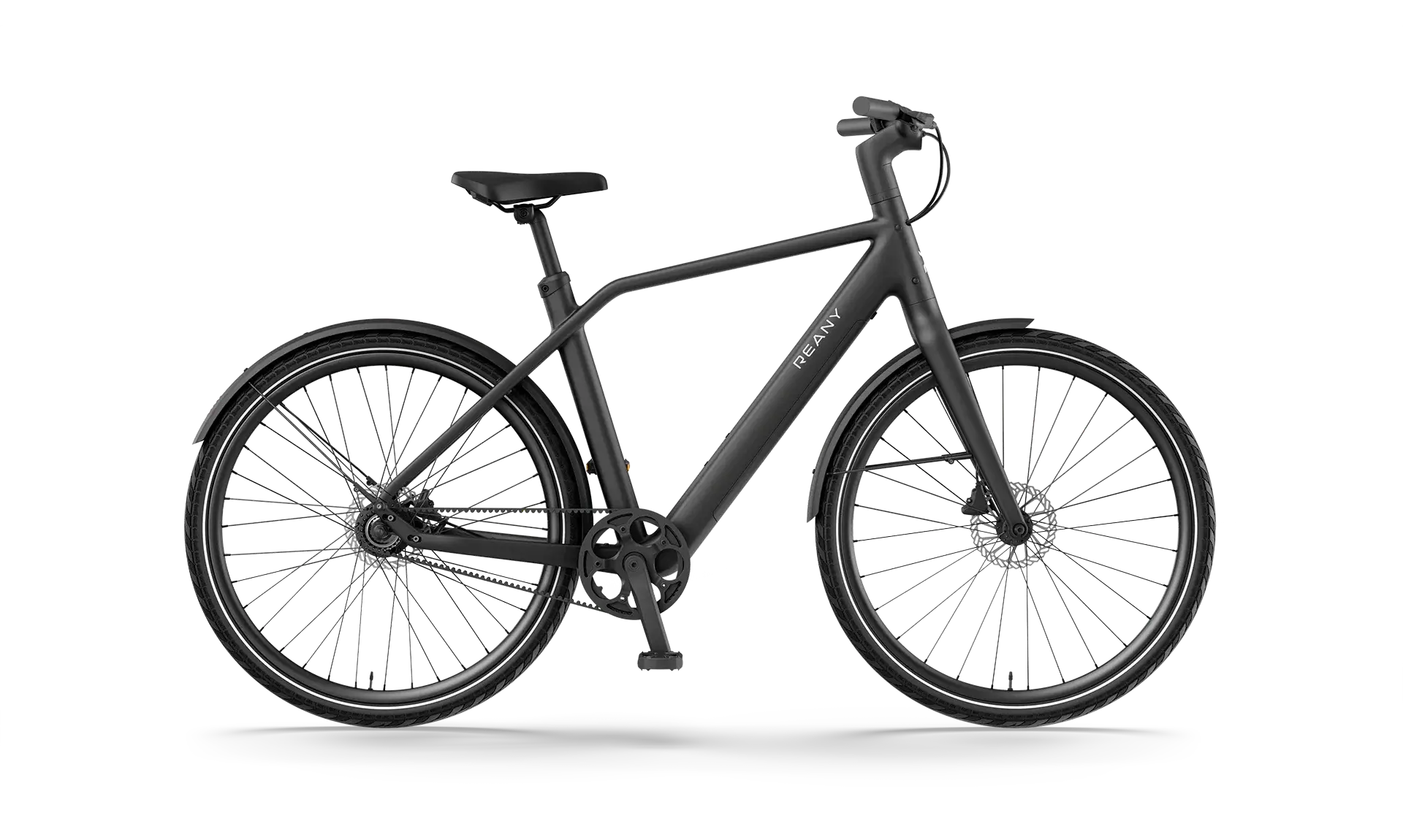 Zwarte moderne fiets met gestroomlijnd ontwerp en sportieve uitstraling, perfect voor stedelijk gebruik.