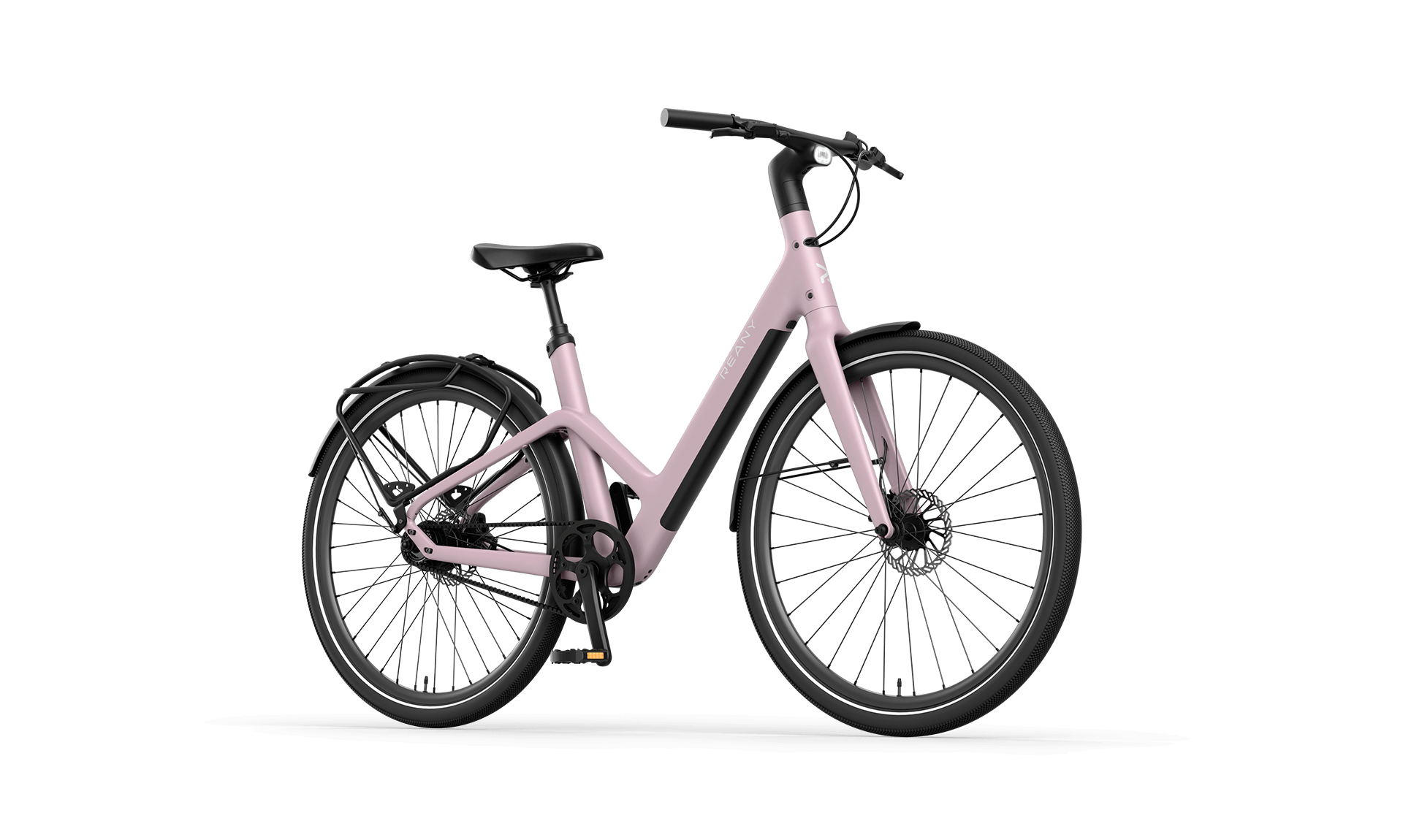 W1 GT avontuur e-bike in een stijlvolle pastelroze kleur, ontworpen voor gemak en comfort op elke rit.