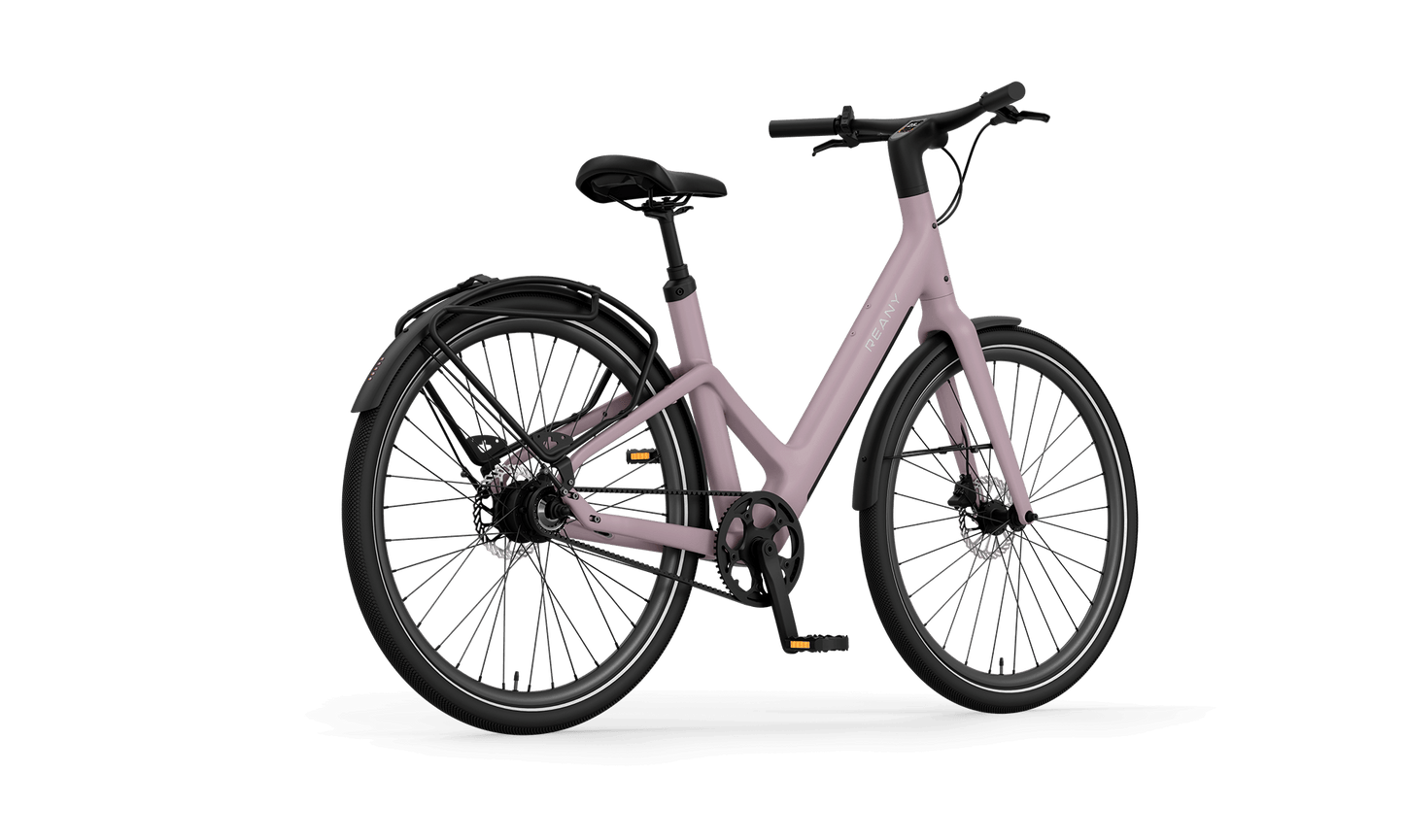 W1 GT avontuur e-bike in een elegante lichtroze kleur, ontworpen voor avontuurlijke ritten.