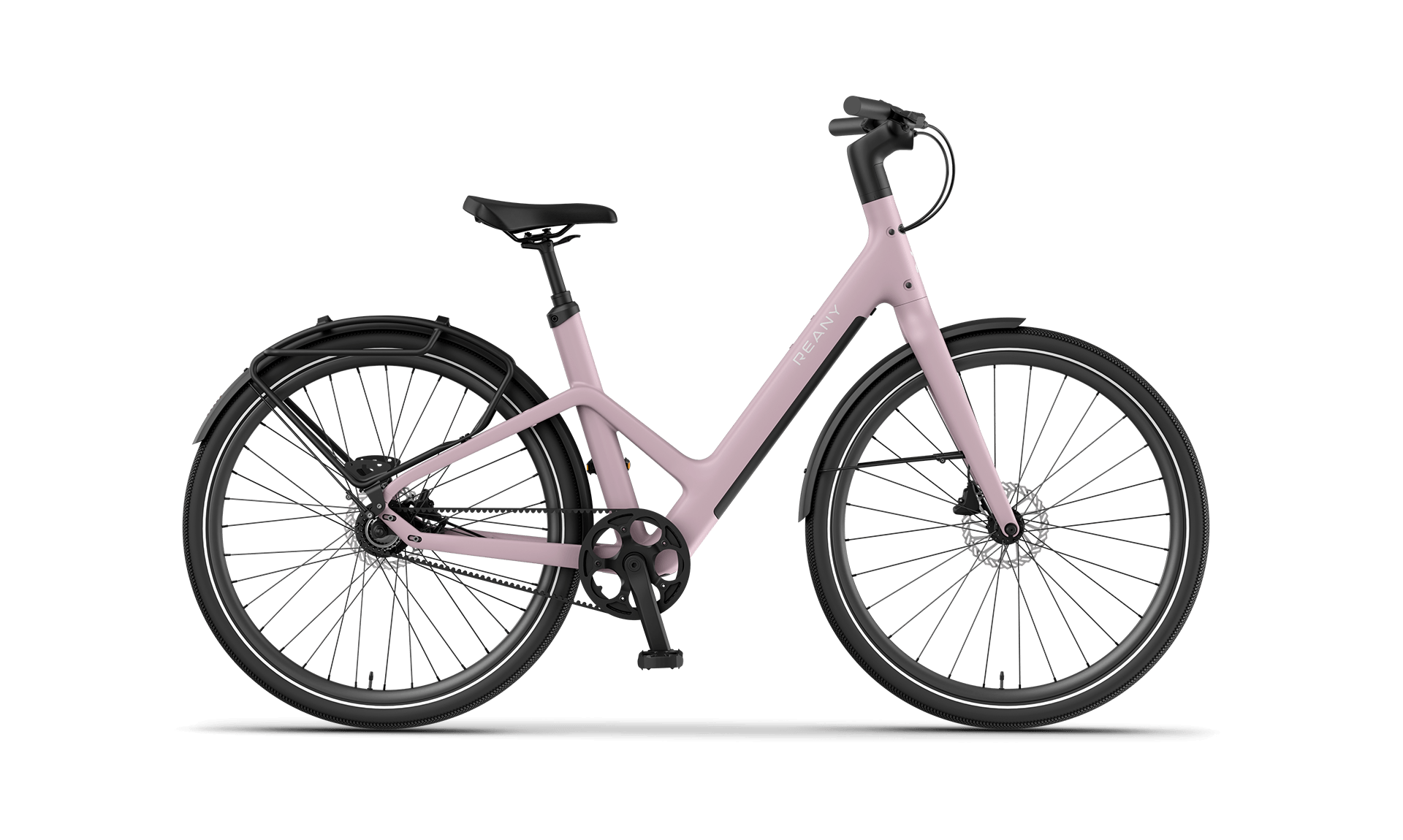 W1 GT avontuur e-bike in een stijlvolle roze kleur met een modern ontwerp en stevige wielen.